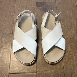 ALOHAS‎ Marshmallow Leather Criss Cross Sandals Tan & White Colorblock Size 39
